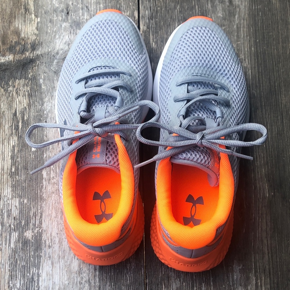 Under Amour Rogue Youth Gray & Bright Orange Mesh Sneakers